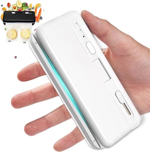 LINZOM 3 in 1 Bag Sealer, 1300mA USB Rechargeable Heat Sealer, 100mm Heat Cutter & Sealer, Handy Mini Sealer, Kitchen Gadget for Snack Cookies Plastic Bags Foods Storage Fresh, White