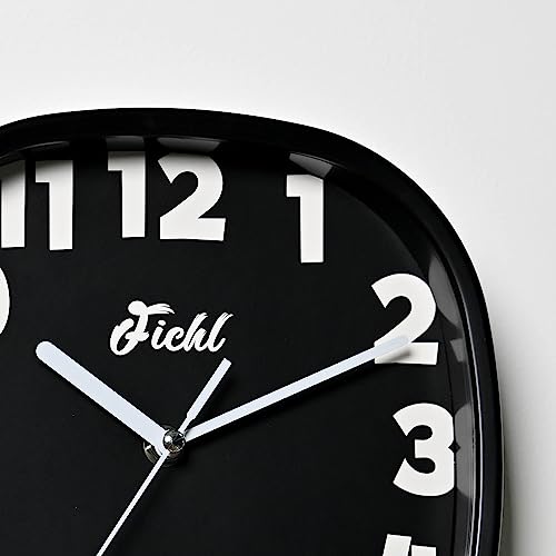 Fichl 9-Inch Small Silent Black Square Cubesugar Wall Clock, Discover Elegance With Modern Black & White. Unique Over-The-Edge Numbers, Non-Ticking Sweeping, Durable Plastic Frame & Clear Glass Panel #TOP2