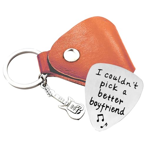 LUNIFY 1pc Stainless Steel Guitar Pick Brown PU Leather Keychain I Couldn't Pick A Better...