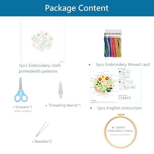 Image of Zhenqing Floral Embroidery Kit for Beginners, Wildflower Hand Embroidery Starter Kit with Pattern, Cotton Fabric, Embroidery Hoop, Threads, Needles and Tools, Flower Needlework Craft Decor (C0126)