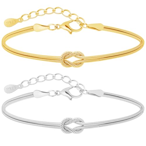 J.Fée 2PCS Bracelet Couple Bracelets d'amitié Or 14K Bracelet Femme Argent 925 Bracelets nœud d'amour Cadeau Couple,Jewellery Bijoux Femme, Jewellery,Cadeaux pour...