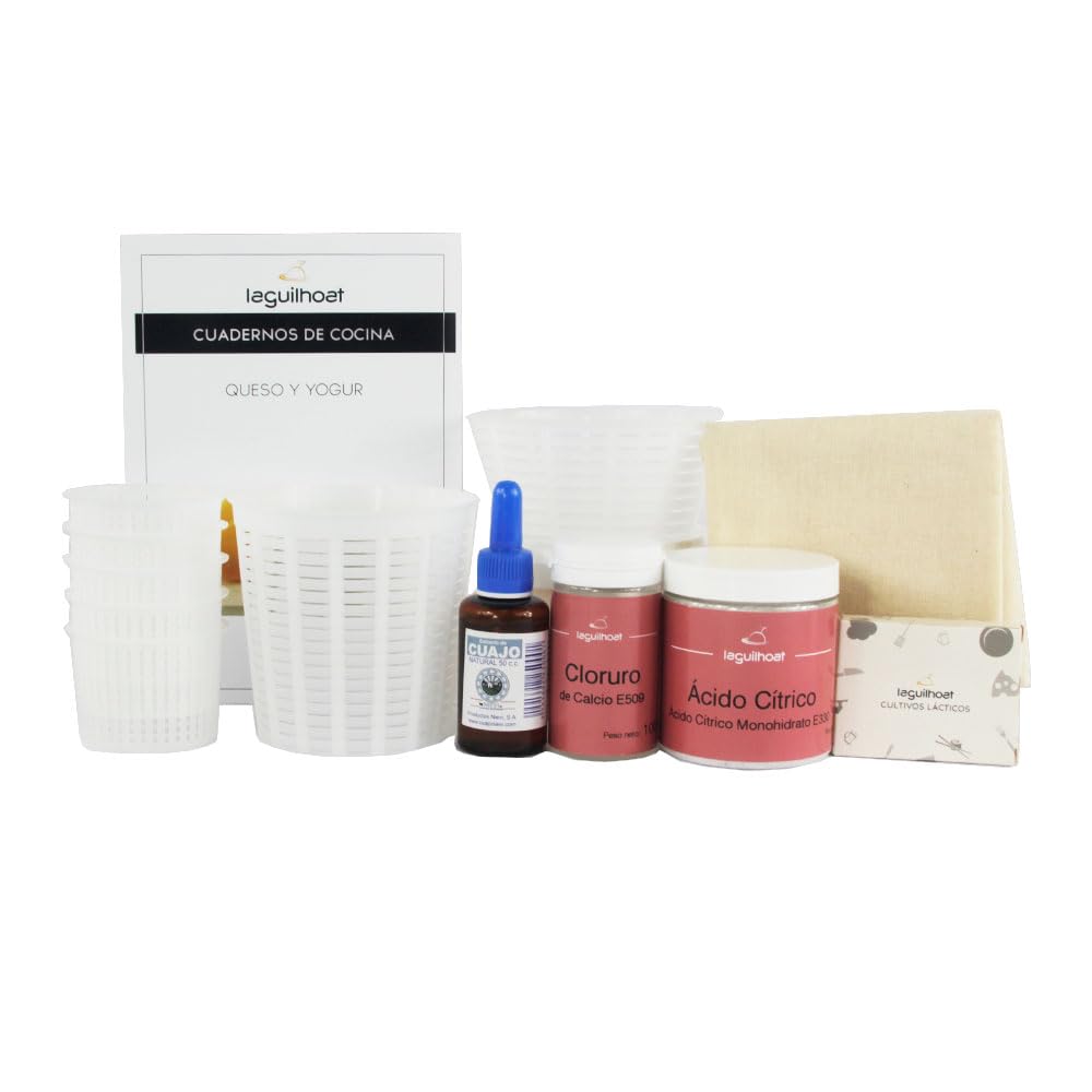 Cocinista Kit para hacer queso fresco y yogur en casa con moldes, tela, cuajo y fermentos incluye kéfir, yogur búlgaro con bífidus y queso untable, cuaderno de recetas