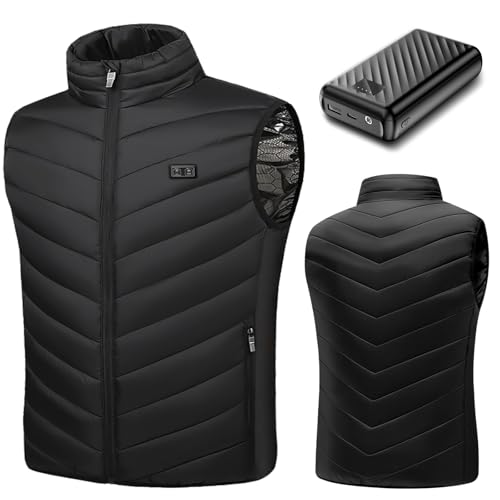 qoqidun Heated Gilet for Men Womens - Heated Vest with 7.4V 27000mAh Power Bank 17 Carbon Fibre Heating Pads and 3 Heat Settings Heated Body Warmer Vest with Battery Pack for UK Winter Large
