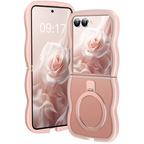 Image of Cute Wavy Magnetic Stand Case for Galaxy Z Flip 7 Fit for MagSafe, Pink