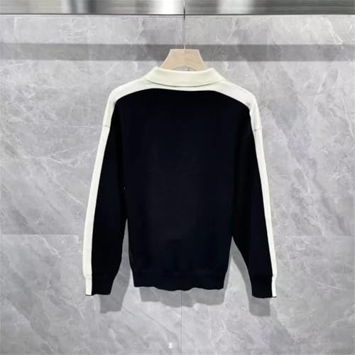 Men's Clothing Color Stitching Long Sleeve Tshirt Slim Lapel Knitted Casual Tees Tops2