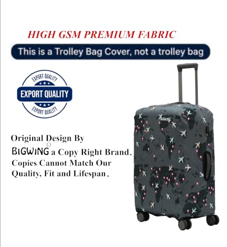 Image of BIGWING Protective Cover in Polyester Fabric with Map Print for | Medium Size 24' inch | Hard Luggage Trolley Bag Cover (Fits Only On Fiber - Plastic Trolley Bag) Grey Color