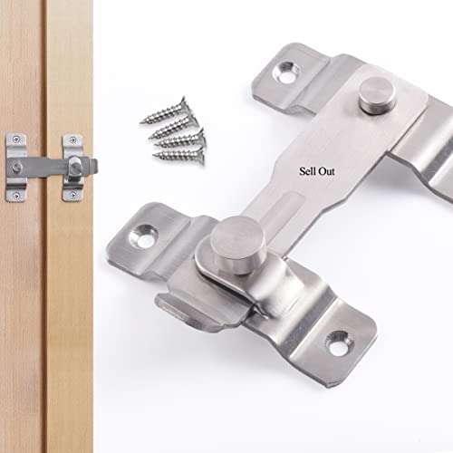 YUMORE Door Latch Stainless Steel Door Lock Flip Gate Bar Latch 100mm Thicker Safety Buckle Lock for Door Window Cabinet Pet House, Brushed Finished