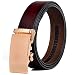 Produktbild DFKai1run Herrengürtel Mode Herrengürtel Leder Retro Jean Taille Strap Männlich Rot Formale Business Ratsche Hosengürtel Gold Automatische Schnallen (Belt Length : 120, Color : Wine Red)