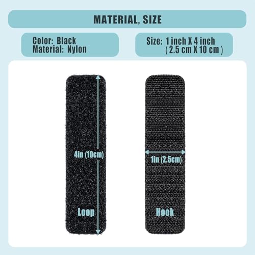 Image of BONZELLA 20pcs Self Adhesive Hook and Loop Strips Tape 1x4 Inch, Mosquito Net Mounting Tapes for Home & Office, Multipurpose Double Sided Adhesive Hook & Loop Stickers for Crafting & Hanging (Black, 1in X 4in)