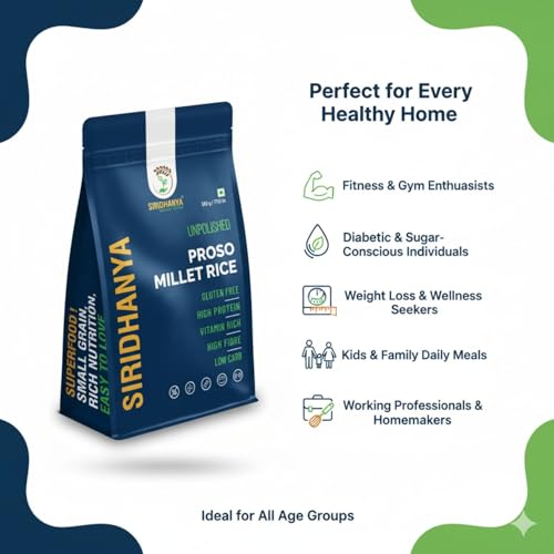 Image of Siridhanya unpolished whole grains Proso Millet | Gluten-Free, High plant based Protein & Fibre-Rich Superfood - Low GI, Vitamin-Packed Healthy Rice Alternative | Natural Grain for healthy life (500 g x 2 Pack)