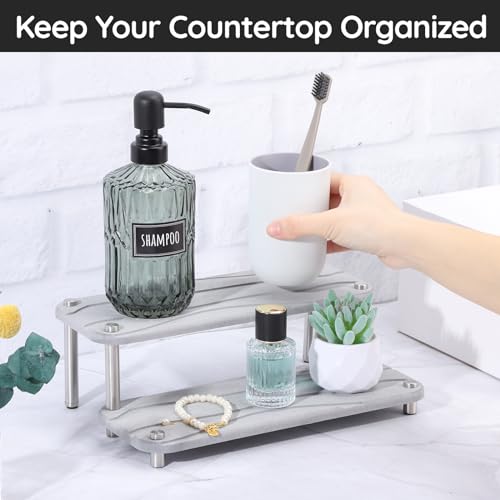 Image of Segbeauty 2 Tier Quick Dry Diatomaceous Earth Stone Tray, 11x4.3in Water Absorbing Bathroom Tray Countertop Organizer Instant Drying Vanity Tray, Kitchen Counter Dish Soap Dispenser Rack Sponge Holder