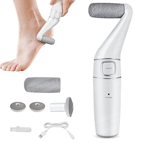 Electric Foot Callus Remover: AvviKro Professional Foot Care Pedicure Tools, Rechargeable Feet Scrubber Dead Skin, Electronic Foot File Pedi Grinder, Best for Hard, Dry, Cracked Heels (White set)