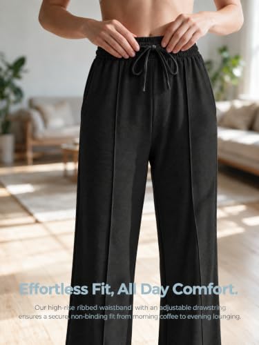 Women's Wide Leg Sweatpants with Pockets Lounge Baggy Sweat Pants(Black,XS) - image 4