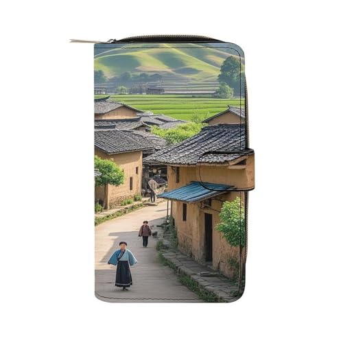 Ancient Town Leather Wallet Long Checkbook Wallets Classic Bifold Ladies Clutch with ID Window