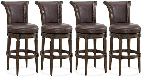 ROME + OAK Set of 4 Runyan 31" Swivel Bar Stool, High Back Barsto...
