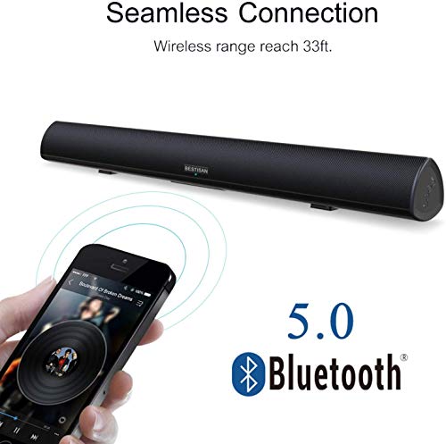80Watt 34Inch Sound Bar, Bestisan Soundbar Bluetooth 5.0 Wireless And Wired Home Theater Speaker (Dsp, Bass Adjustable, Optical Cable Included) #TOP2