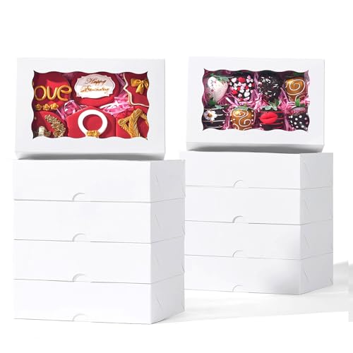 RomanticBaking 8x5x2 Inch 21PCS Cookies Boxes Chocolate Covered Strawberries Boxes Bakery Boxes with Window for Cakesickle Chocolate Truffle Pretzel & Party favors Packing