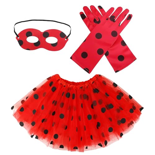 VGMANNTA Deguisement Ladybug Deguisement Coccinelle Enfant Set Ladybug Fille Lady Bug Tutu Dress Up Kit Halloween Carnaval Coccinelle Points Fête D'anniversaire Cadeau Jouet Filles-1
