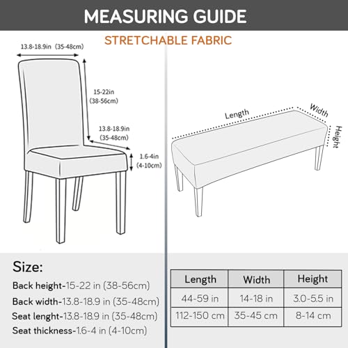Image of HOKIPO 'SereneSolids' 140 GSM Stretchable Dining Chair Covers Set of 4 with 1 Bench Cover, Smokey Grey (AR-6282-SGRY)