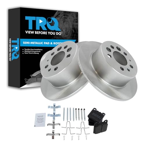 Image of TRQ Rear Brake Pad and Rotor Set Semi Metallic | For 1975-1997 Volvo 240 242 244 245 262 264 265 740 745 760 780 940 960