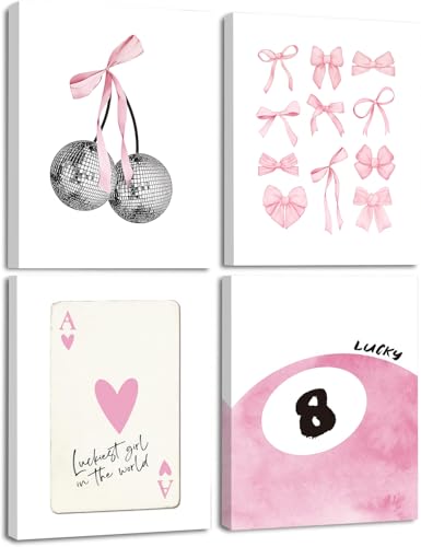 TWNSLLA Trendy Pink Wall Art Framed,Coquette Room Decor Aesthetic Canvas