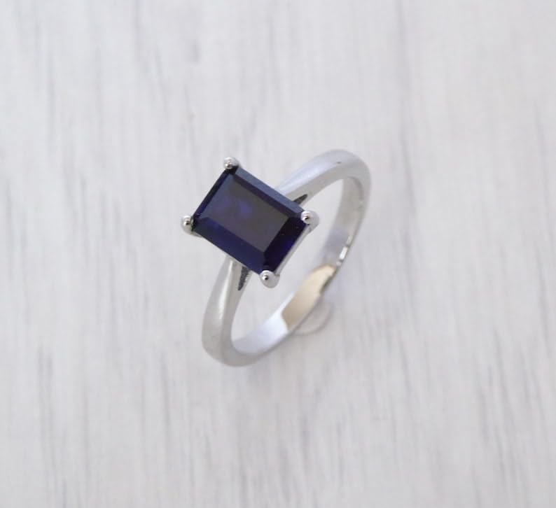 Bague solitaire saphir bleu, le cadeau d'anniversaire idéal en argent - 4