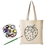 DIY Canvas Tote Bag with Strawberry Design, Includes Paint Set and Brush, Craft Kit