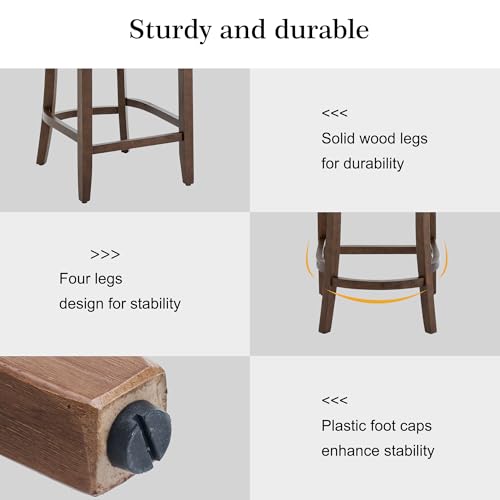 Image of VKNOW Bar Stools Set of 6, 26 inch Upholstered Counter Height Bar Stools, Modern Counter Stools with Wood Legs for Kitchen Island Dining Room Bar, Brown