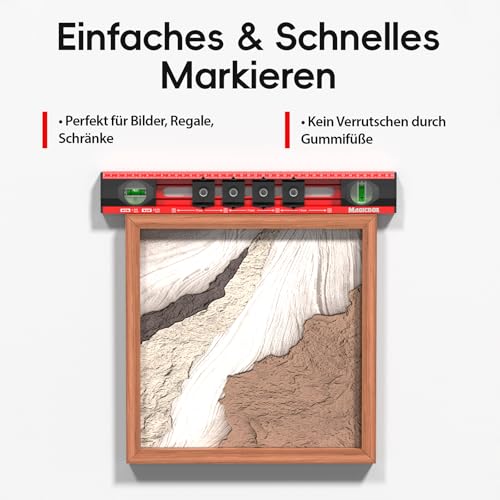 Magicbox 40cm Elektriker Wasserwaage mit 4 Verstellbaren Bohrschablonen, Aluminium Wasserwaage mit Doppelskala für Präzise Bohrungen, Doppelskala Werkzeug zum Bohren für Steckdosen, Bilderaufhängung