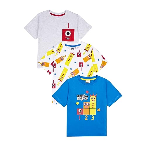 Numberblocks Boys T-Shirts Pack of 3, Multipack 3PK Summer T-Shirt Tops for Boys (6-7 Years) Multicoloured