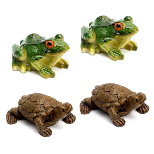 APOMOONS 4 Decoraciones de Tortugas y Ranas de Resina, Tortuga y Rana Simuladas Adecuadas para la Decoración de Estanques de Jardín en Miniatura.
