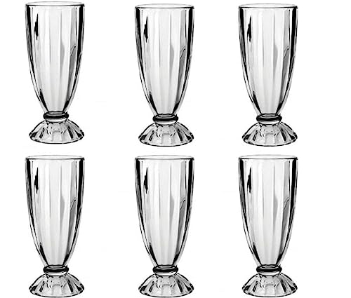Acense Set of 6 Clear Milkshake/Smoothie/Dessert/Sundae Glasses/Knickerbocker Glory Glasses - Perfect for Creating Delicious Germain Prawn Cocktail or Ice Cream Sundae Treats!