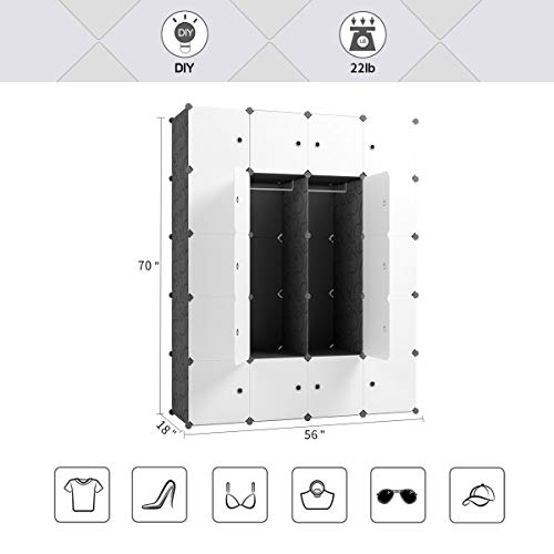 JYYG Portable Wardrobe Closets 14\"x18\" Depth Bedroom Armoire, Storage Organizer, 8 Cubes + 4 Hangers