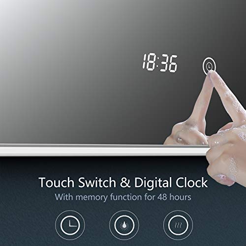 TECKNET Illuminated LED Bathroom Mirror Wall Mounted Mirror Light with Touch Switch Control, 3X Magnifying Mirror, 100 x 60cm