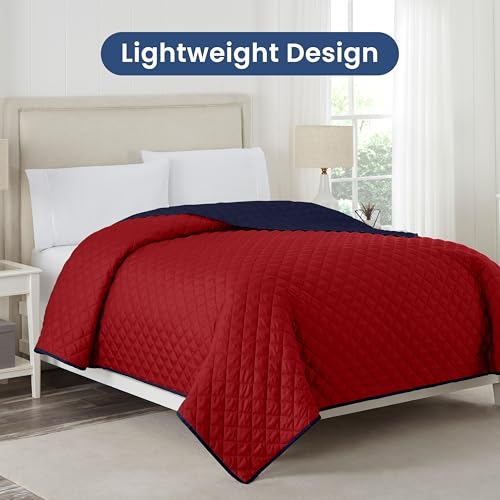 Image of Martex Reversible Coverlet, Full Queen, Red /Navy | Lightweight, Durable, Soft, Easy Care, Reversible