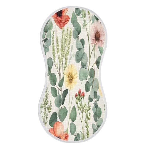 Kigai Watercolor Flowers Burp Cloths for Baby 4-Layer Cotton Muslin Burping Cloths 22x11 inch Super Soft & Absorbent Spit Up Burp Rags for Newborn Boys Girls 1 Pack