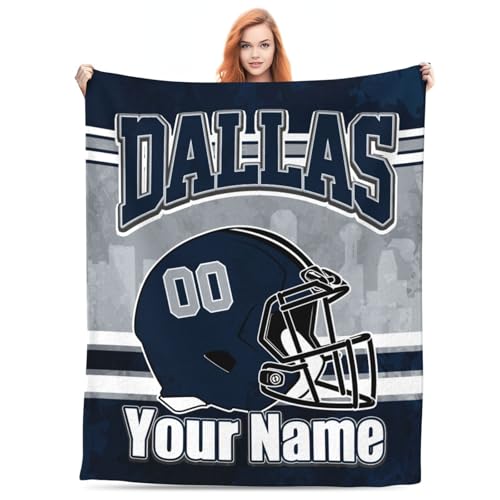 Flannel Blanket Custom Football City Blanket for Men Women Personalized Name & Number Throw Blanket Fans Gifts for Bed 60 x 50