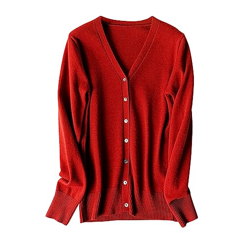 Generisch Cardigans para mujer de lana corta suéter de punto suave con botones clásicos y mangas largas y cuello en V chaqueta de punto grueso para mujer talla grande, rojo, XXL