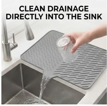 Image of Arto Heat Resistant Silicone Dish Drying Mat - Thick Non-Slip Kitchen Sink Drain Pad, Easy Clean Counter Protector, Waterproof & Durable Drying Tray. (40X30 CM,Medium,POF-1)