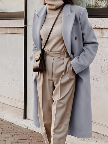 Image of IDEALSANXUN Womens Long Wool Coats Fall Winter Double Breasted Trench Coat Peacoat