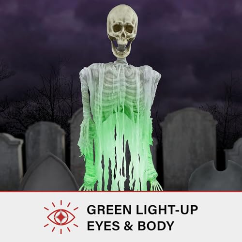 Haunted Hill Farm Motion Activated Floating Skeleton Ghost Over Tombstone by Tekky, Battery Operated Halloween Animatronic for Indoor or Covered Outdoor Creepy Halloween Decorations, Halloween Props