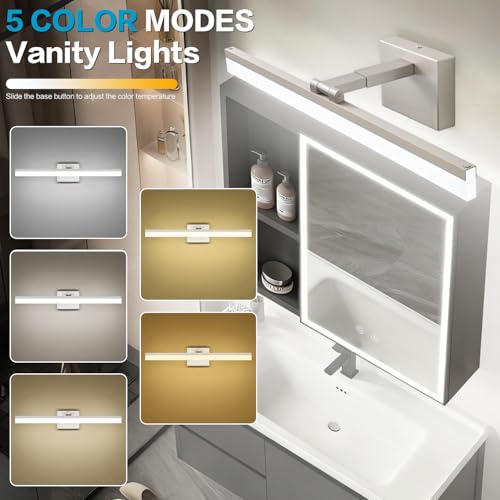 Image of SOLFART LED Vanity Lights Fixtures - 24 inch Brushed Nickel Retractable Modern Bathroom Light Fixture Over Mirror 5CCT