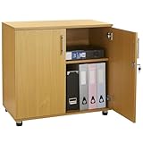 MMT Beech Storage Cabinet 2 Door with Adjustable Shelf, 75cm Tall Office Storage Cupboard, Lockable Cupboard for Home and Office, Sideboard for Study