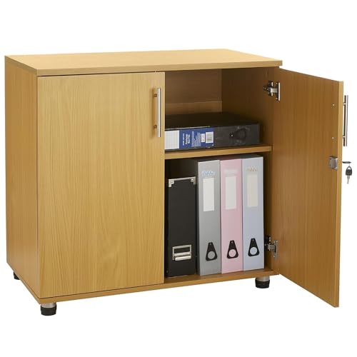 MMT Beech Storage Cabinet 2 Door with Adjustable Shelf 75cm Tall Office Storage Cupboard Lockable Cupboard for Home and Office Sideboard for Study
