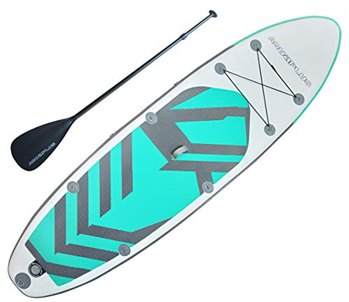 Aqua Plus 11ftx33inx6in Inflatable SUP for All Skill Levels Stand Up Paddle Board, Adjustable Paddle,Double Action Pump,ISUP Travel Backpack, Leash,Shoulder Strap,Youth & Adult Inflatable Paddle Board