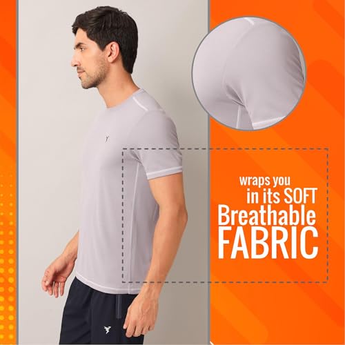 Image of TECHNOSPORT Men's Slim Fit Polyester Activewear Sports T-Shirt with Moisture-Wicking Comfort for Workout, Running & Gym