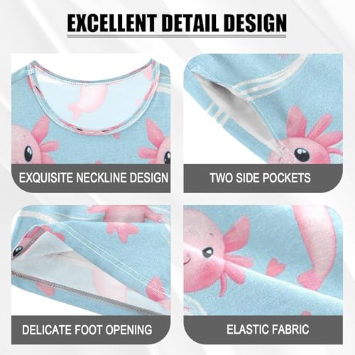 Pajama Sets Short Sleeve Cute Pink Axolotl Pattern Prints Soft Cotton Summer Sleepwear 2 Piece PJS Size 5-14T3