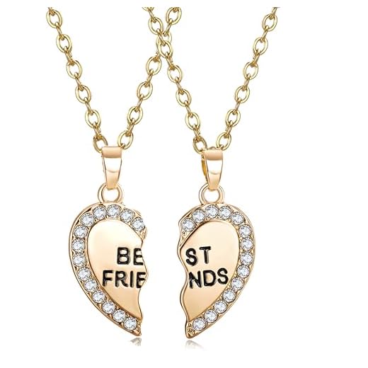 ODETOJOY Best Friends Necklace for 2 BFF Broken Heart Necklace Gold Rhinestone Bestfriends Engraved Letters Pendant