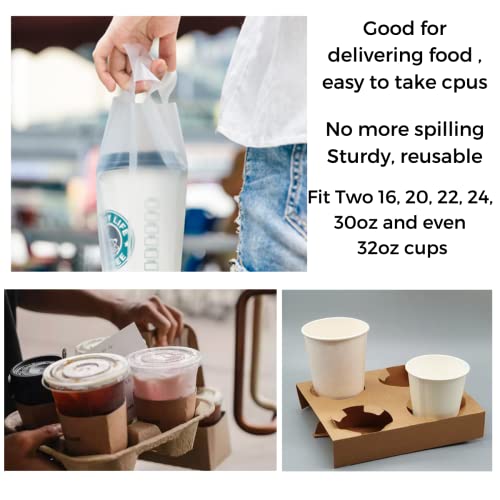100 Pcs Handle Drinking Poly Bags, Clear Plastic Packaging Bags For Food Delivery, 12" X 11" Hold Up To 32Oz Cups, Hanging Hole Cup Carrier With Handle For Take Out, Beverage #TOP1