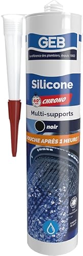 GEB Mastic Silicone 60 Chrono multi-supports. Sèchage rapide, remise en eau en 1 heure - Noir 280 ml